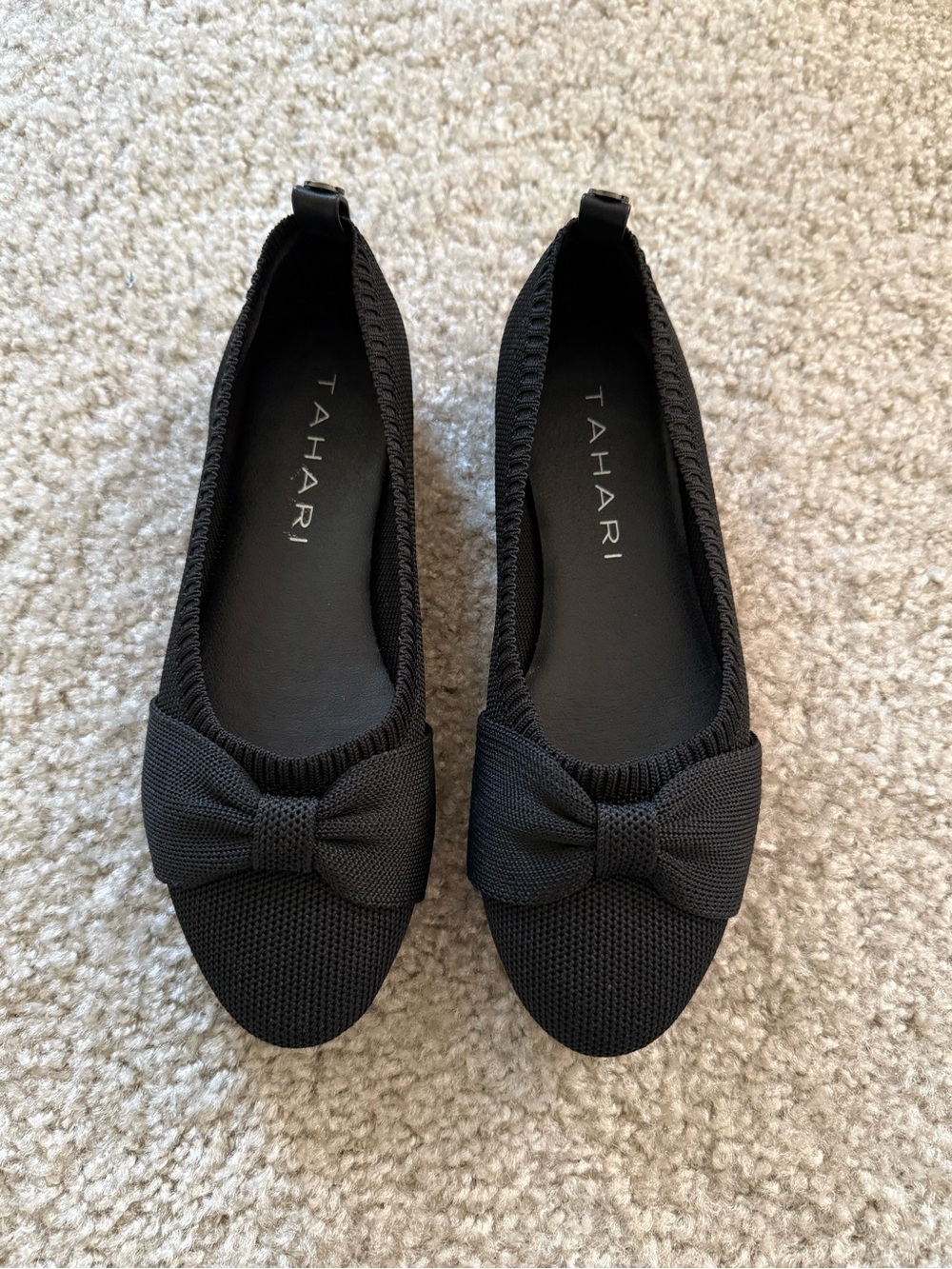 Tahari Black Knit Bow Slip-On Flats